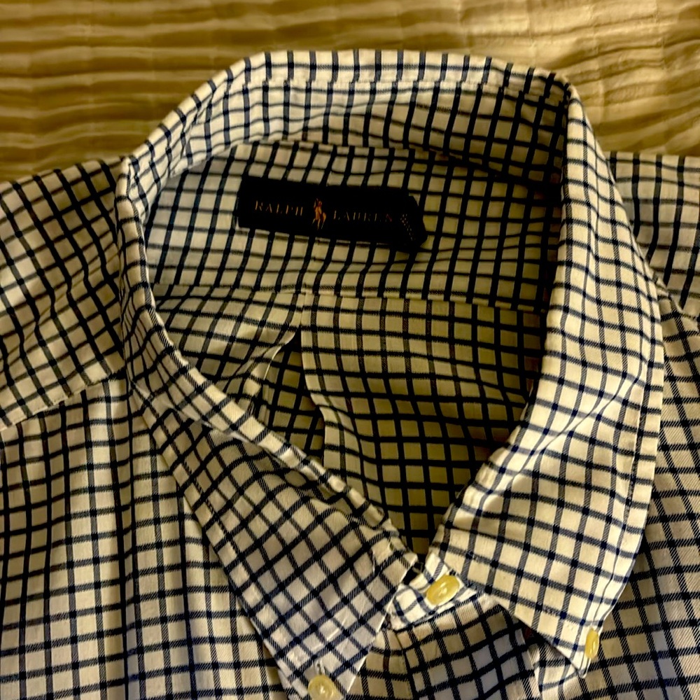 Ralph Lauren button down shirt Big & Tall Blue and white gingham print in 4XLT.